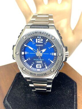 Casio Men's Watch MWA100HD Quartz Blue Dial Silver Stainless Steel 5577 46mm